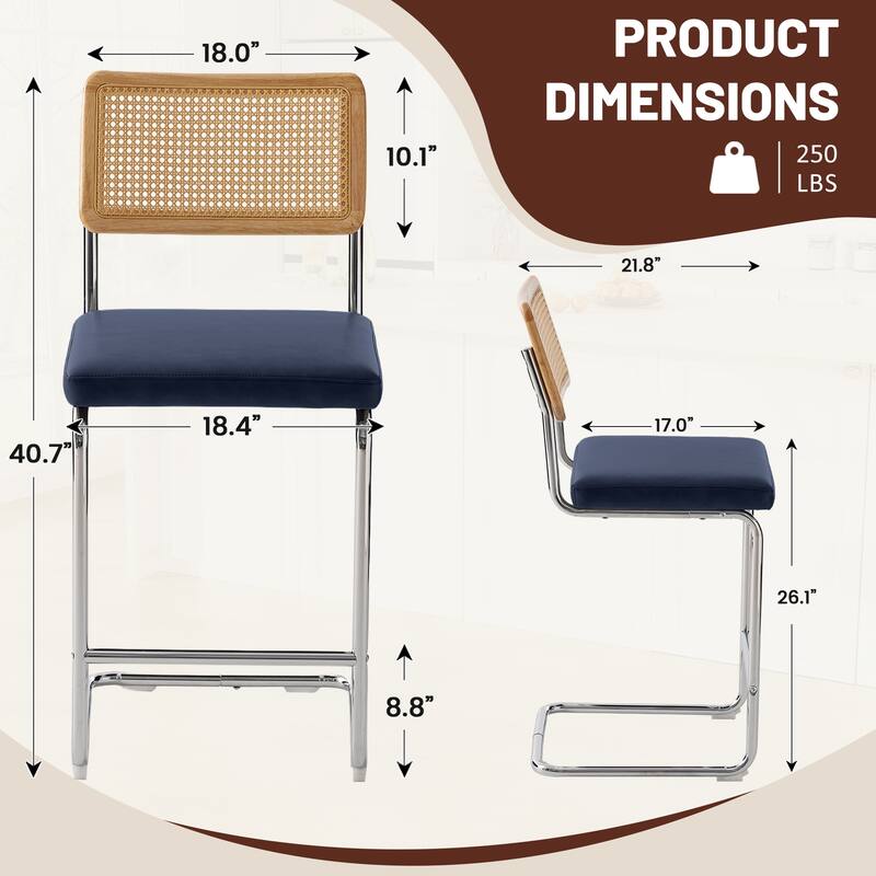 Set of 3 Counter Height Bar Stools with Woven Rattan Back and Footrest for Kitchen Island - 26" H