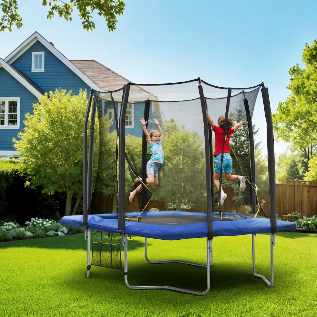 Exacme 7X10 8X12 9X14 Foot Rectangle Trampoline for Kids, Double Enclosure Openings, Small Outdoor Rectangular Trampoline