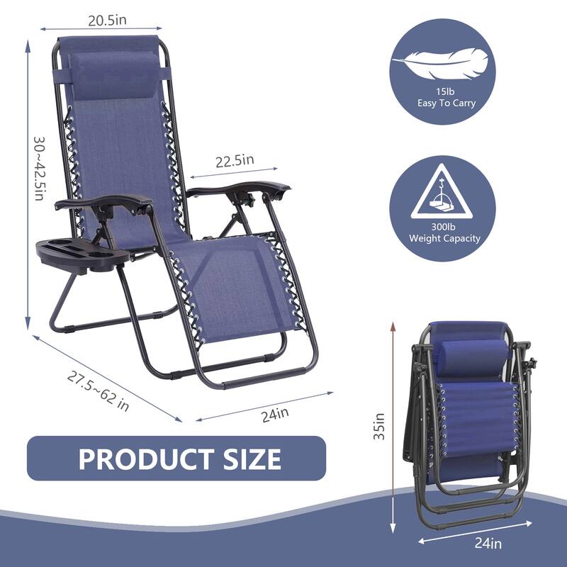 Set Of 2 Zero Gravity Chair, Patio Folding Lawn Outdoor Lounge Camp Reclining Lounge Chair for Poolside Backyard and Beach