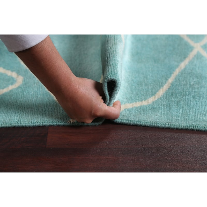 Modern Turquoise Moroccan Vegetable Dye Area Rug Handmade Wool Carpet - 7'9" x 9'10"