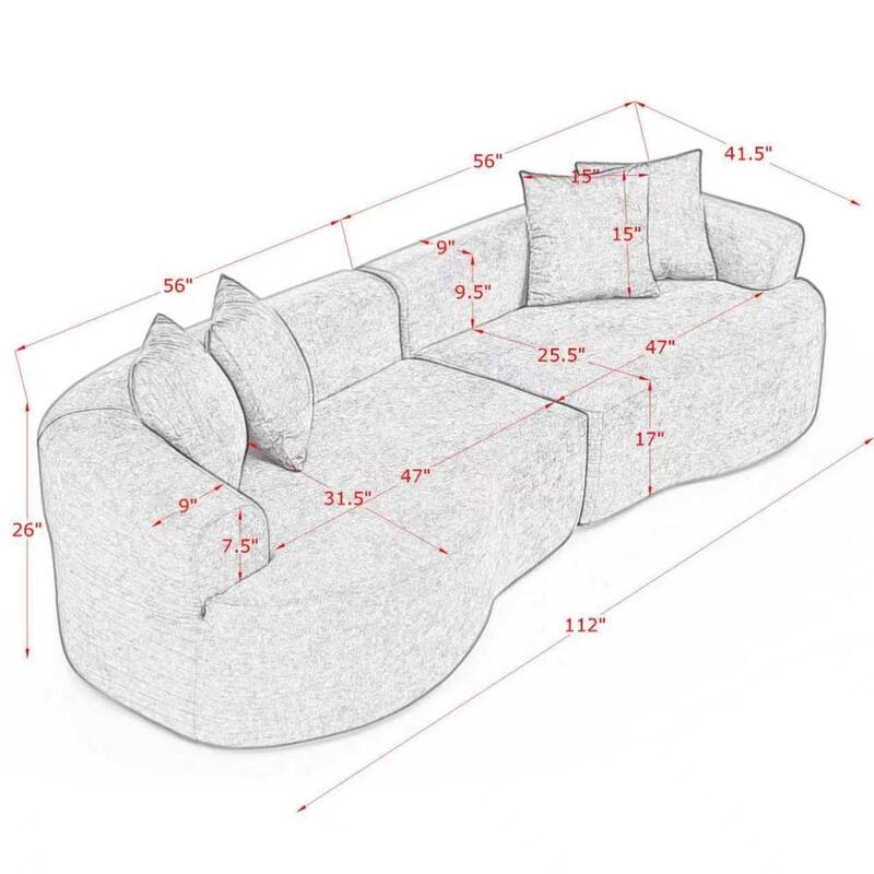 113" Modern Minimalist Cloud Sectional Curved Sofa, No Assembly Needed