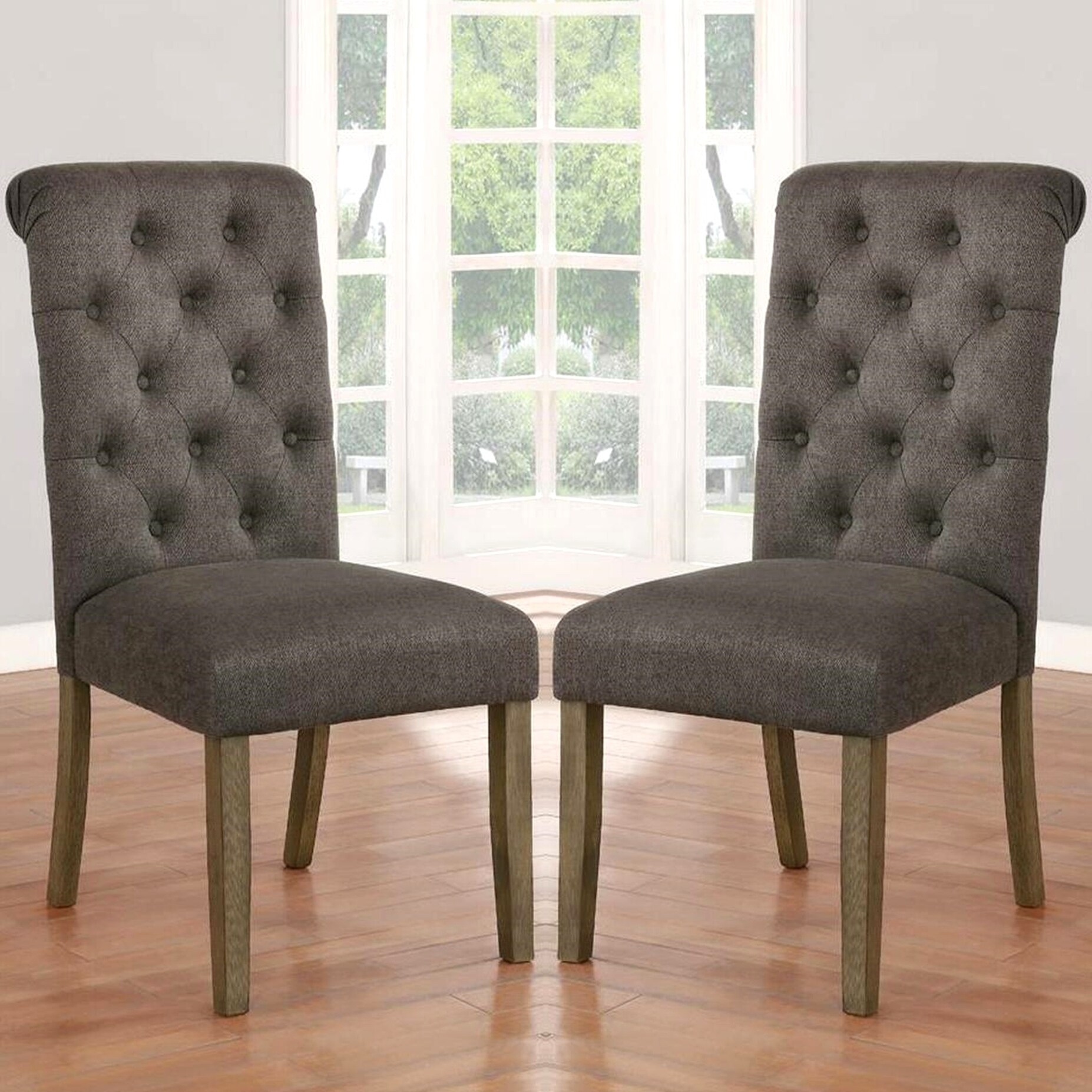 Grey button online dining chairs