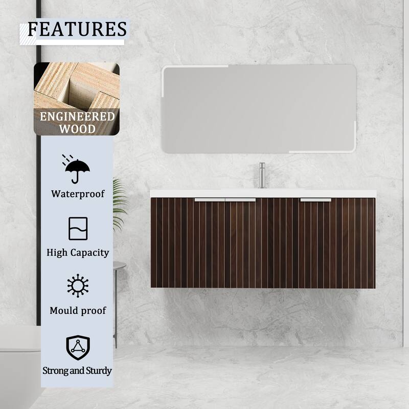 48in Bathroom Vanity with Resin Sink, Soft Close Hinges, 3 Doors, Eco-Friendly Design, Wall-Mounted Floating Cabinet