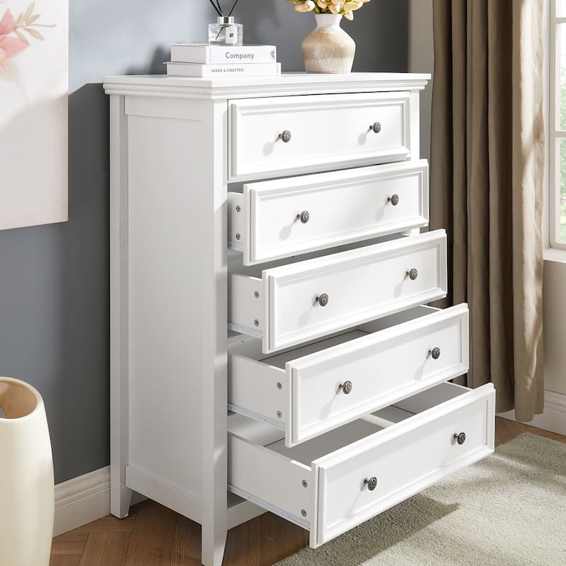 5 Storage Drawers Dresser Cabinet - White