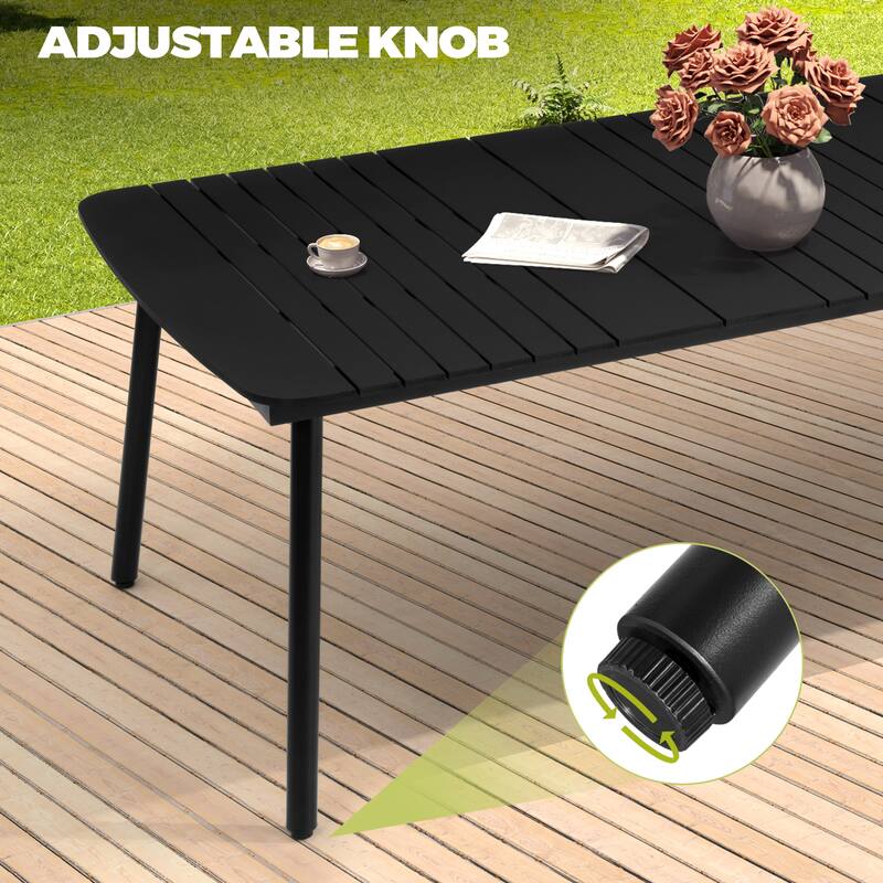 Outdoor Patio Dining Table Rectangular Aluminum with Durable Adjustable Reclining Folding Chair
