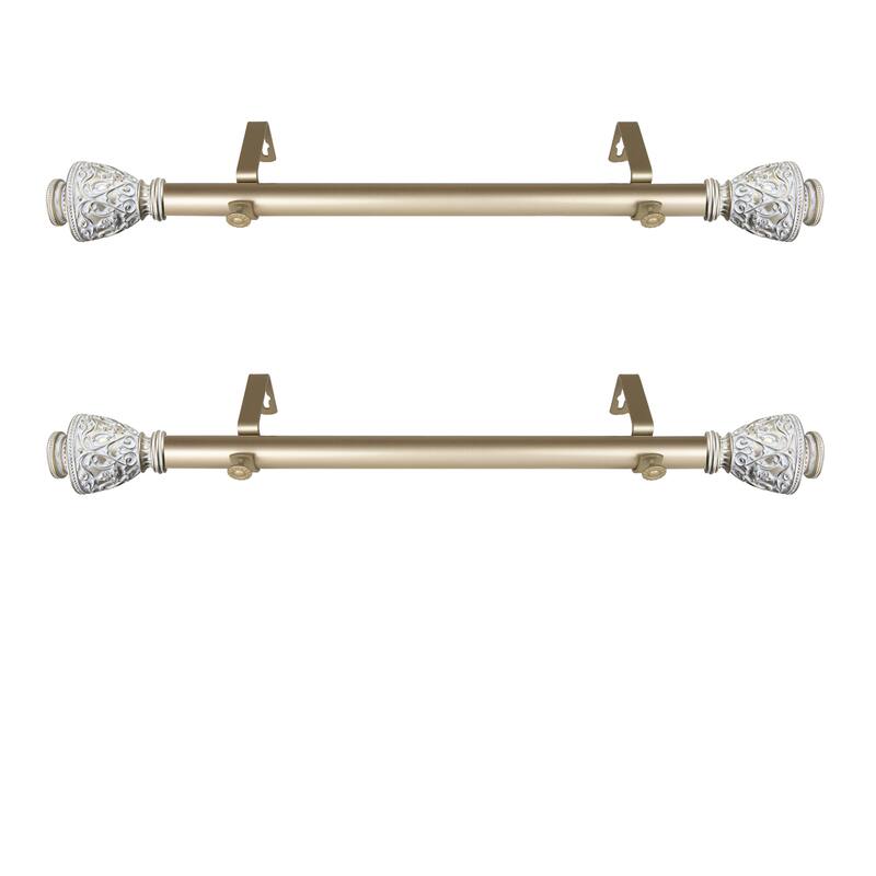 Steel Curtain Rods Set - 12-20 Inch Adjustable Rods with Finials - Drapery Rods for Windows - M
