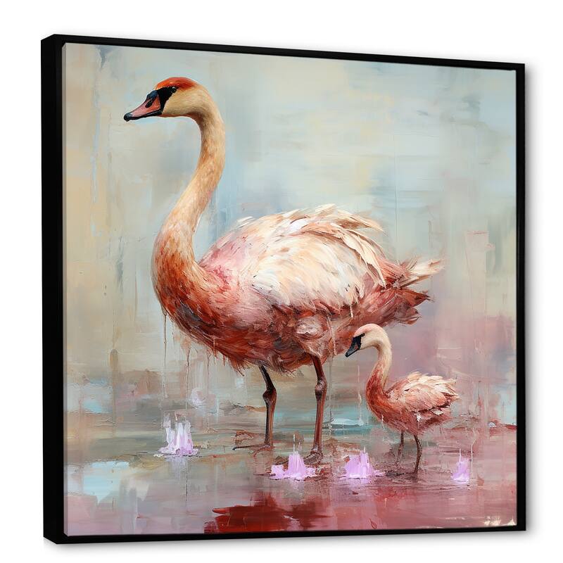 Designart "Pink Blooming Swan Beauty" Swans Pink Wall Decor - Modern Entryway Framed Wall Art Print