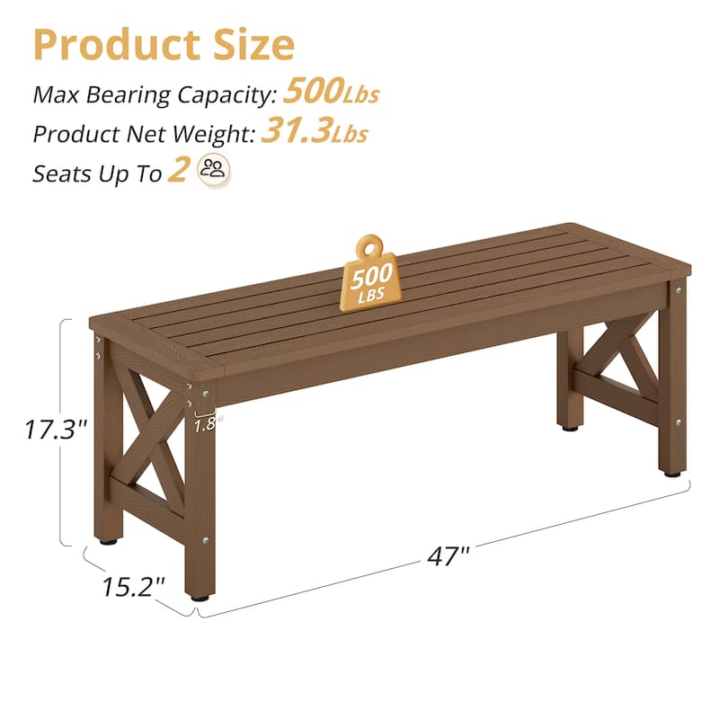 Modern 47.in All-Weather HDPS Outdoor Backless Bench