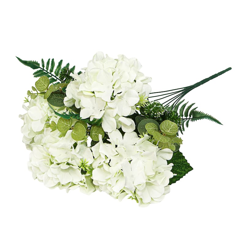 Set of 2 Cream White Artificial Hydrangea Flower Stem Bush Bouquet 19in - 19" L x 12" W x 12" DP