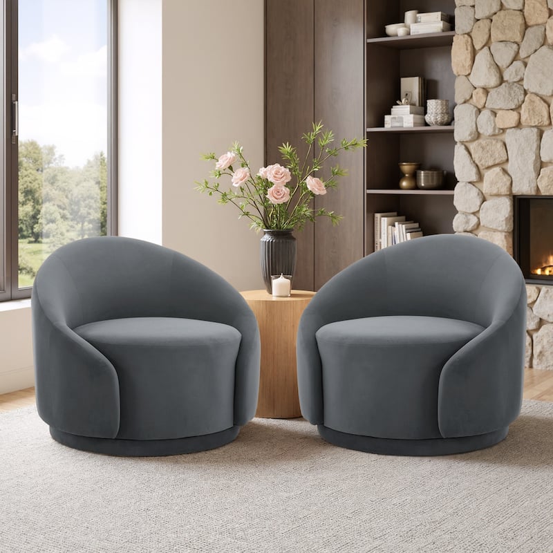 35" Wide Upholstered Swivel Accent Barrel Chairs (Set of 2) - Velvet - Gray