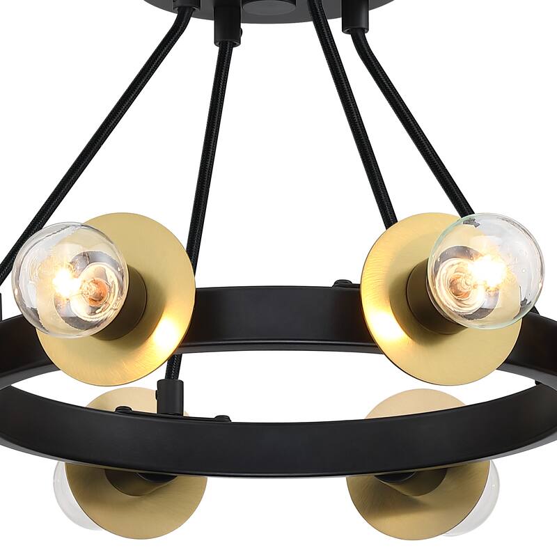 Harmoni 16 in. 8-Light Matte Black Industrial Semi Flush Mount with Brushed Gold Accents for Dining Rooms - 9.5