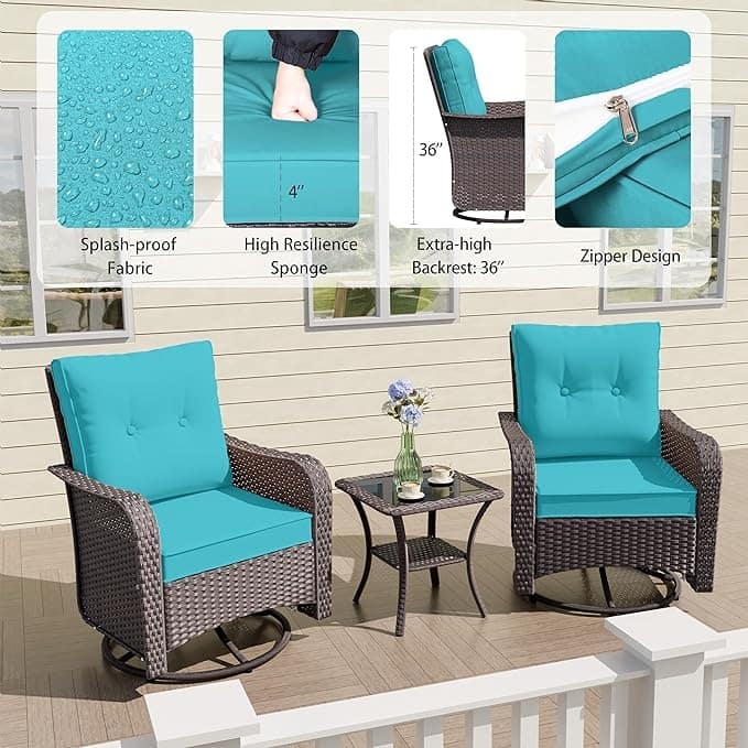 Kullavik 3-Piece Outdoor Swivel Rocking Chair Set With Cushions