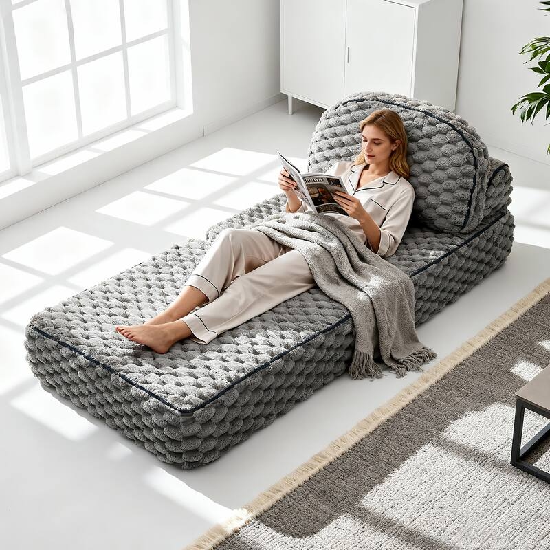 3-in-1 Convertible Sofa Bed Soft Fuzzy Fabric