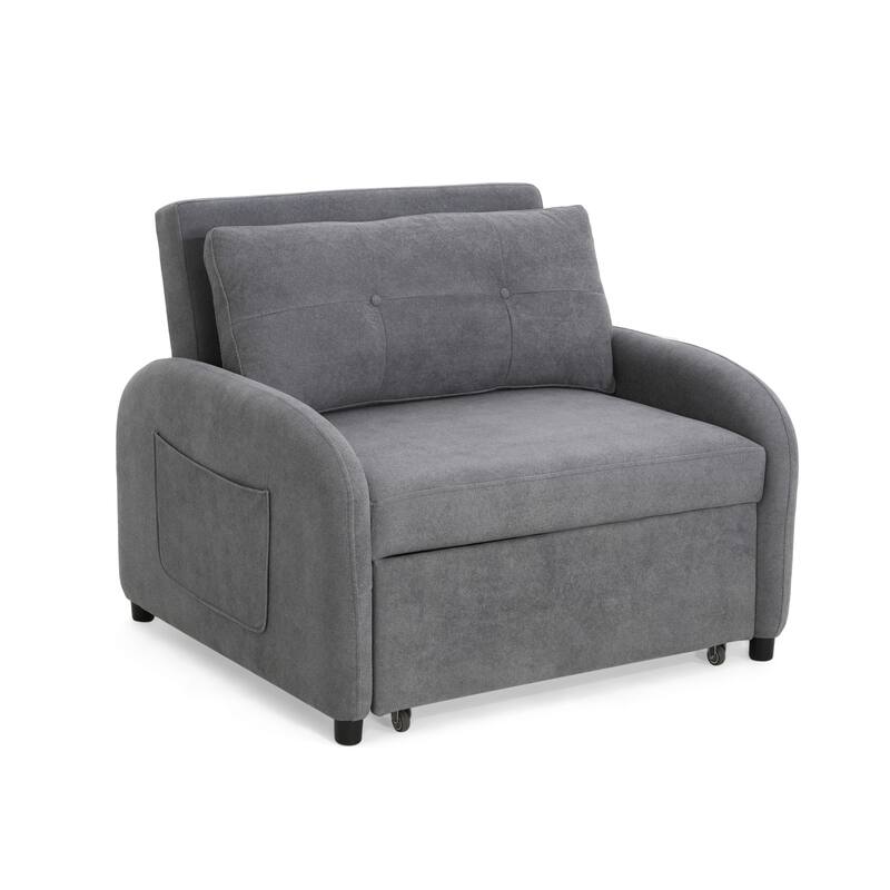 Cotton Linen 3-in-1 Sleeper Sofa Chair with Storage Pocket and Pillow