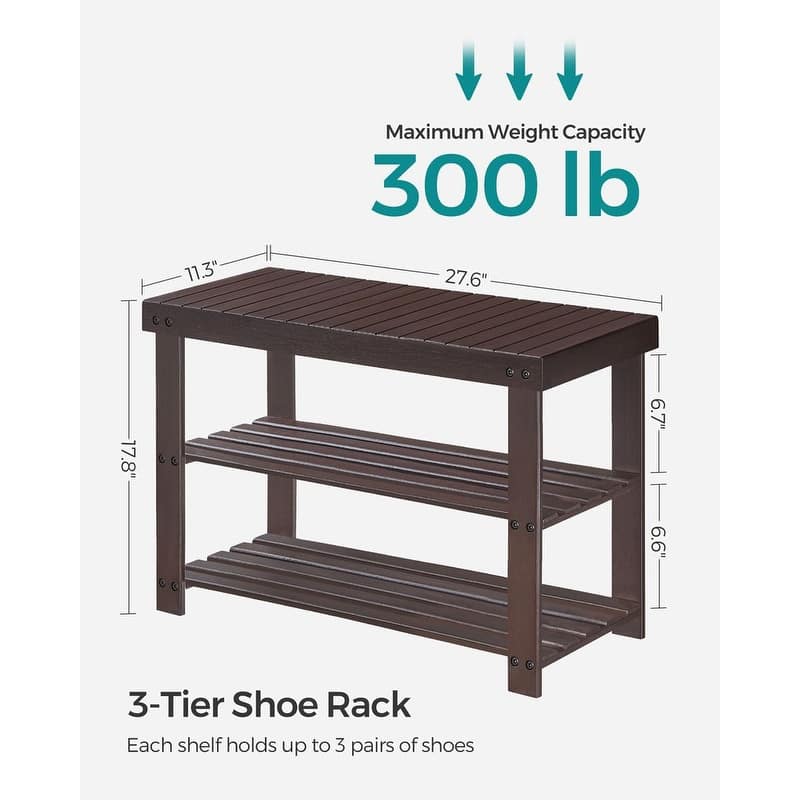 3-Tier Wicker Shoe Rack Bench with Storage Shelf Ideal for Entryway or Hallway - 11.3"D x 27.6”W x 17.8"H