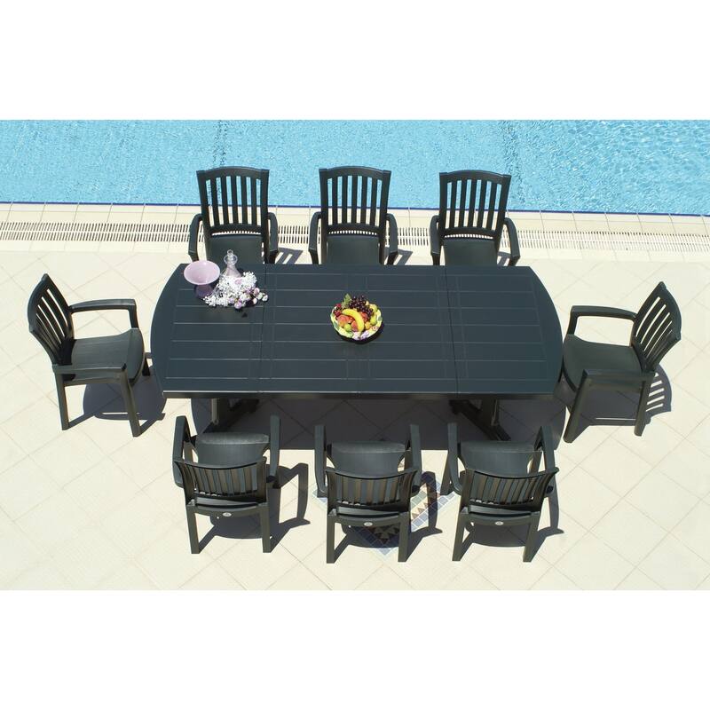 35.5" Green Resin Solid Stackable Weather Resistant Dining Arm Chair