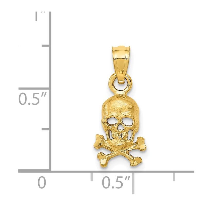 Curata 14k Yellow Gold 18" DiamondCut Skull and Cross Bones Necklace - 19.2x7.9mm