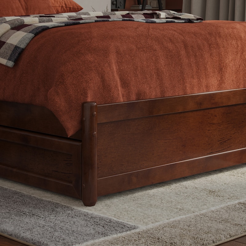 Barcelona Full Panel Platform Bed with Twin Trundle in Walnut