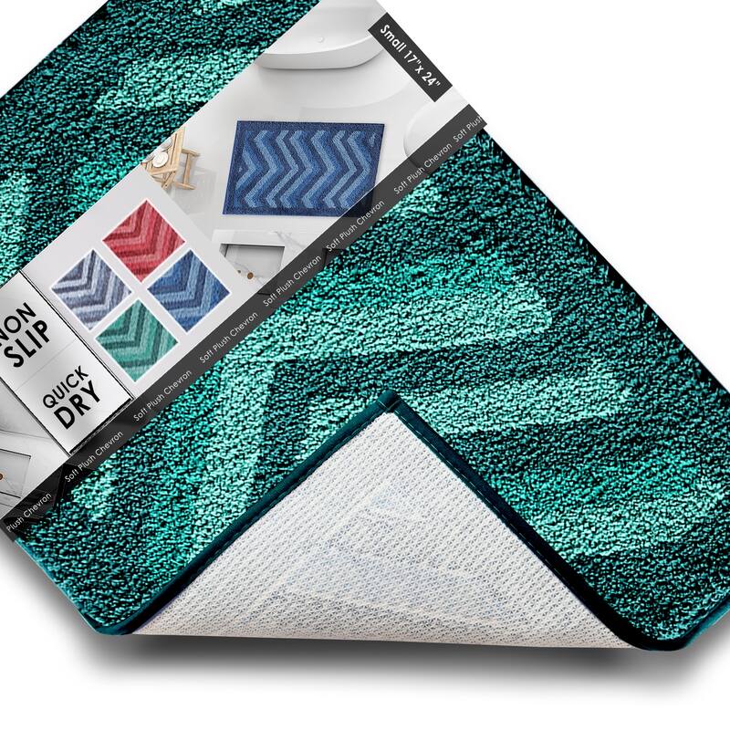 Clara Clark Non Slip Shaggy Bath Rug Set - Chevron Design Ultra Soft Bathroom Mat