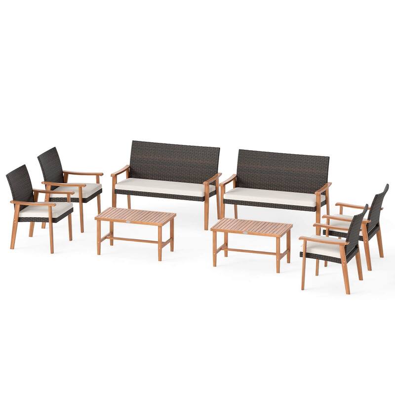 Costway 8 PCS Patio Furniture Set with Acacia Wood Coffee Table & Soft - See Details