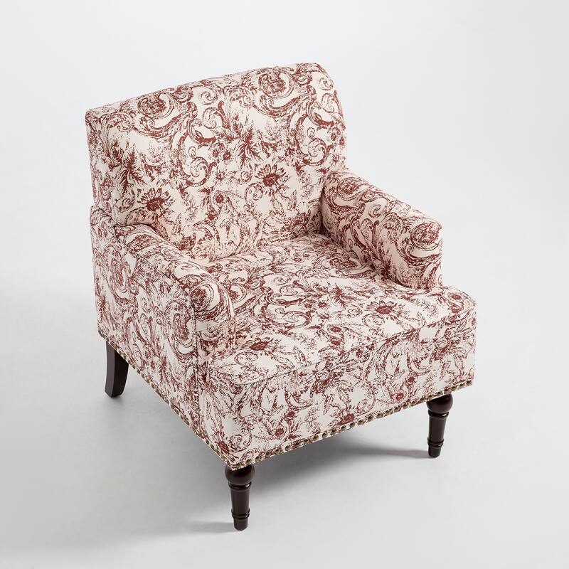 Set 2 Striped Upholstered Linen Armchair with Brass Nailhead Trim