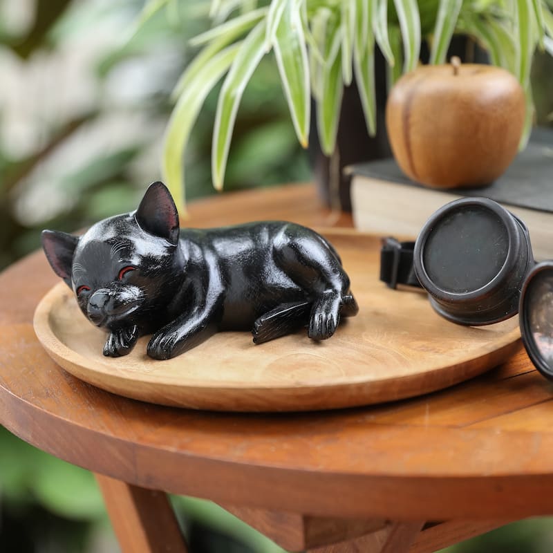 Novica Handmade Sleeping Chihuahua At Night Wood Figurine