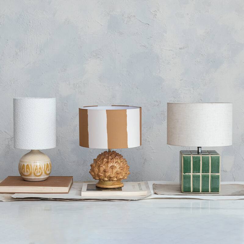 Sunlit Embossed Stoneware Table Lamp, Set of 2