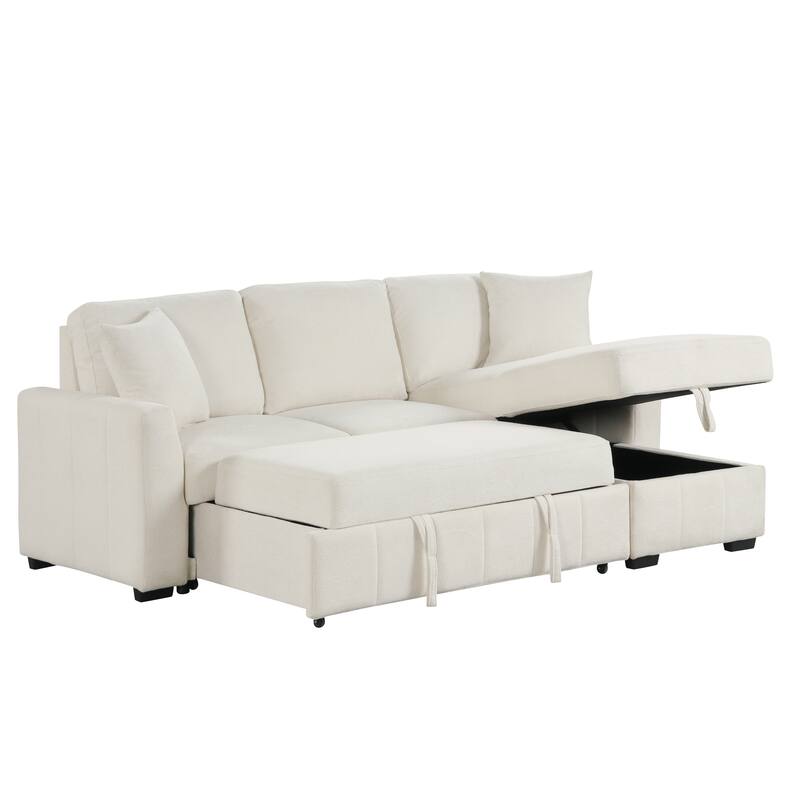 L-Shaped Sectional Sofa with Pull-out Sofa Bed, Modular Sleeper Sofa Couch with Reversible Storage Chaise for Living Room