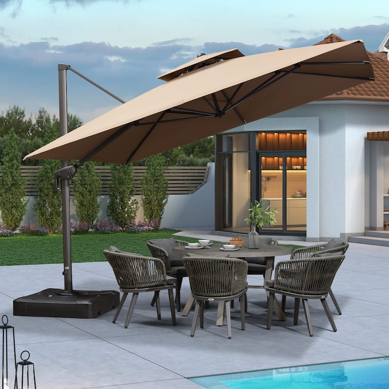 PURPLE LEAF Patio Cantilever Umbrella with 360 Degree Rotation - 11ft-Taupe