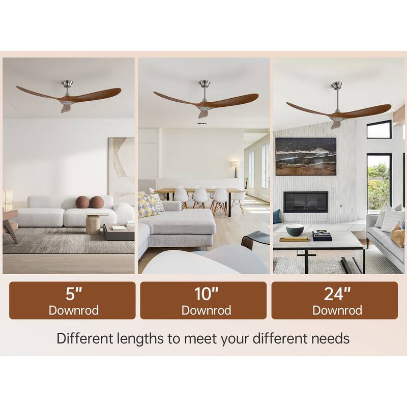 52''/60" Large Ceiling Fan without Lights, Remote Control and Reversible Motor Included, Smart Optinal