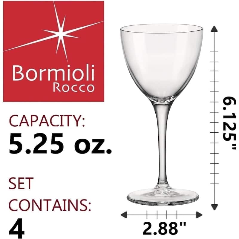 Bormioli Rocco Set of 4 Novecento Stemware Nick & Nora Glasses - 5.25 oz