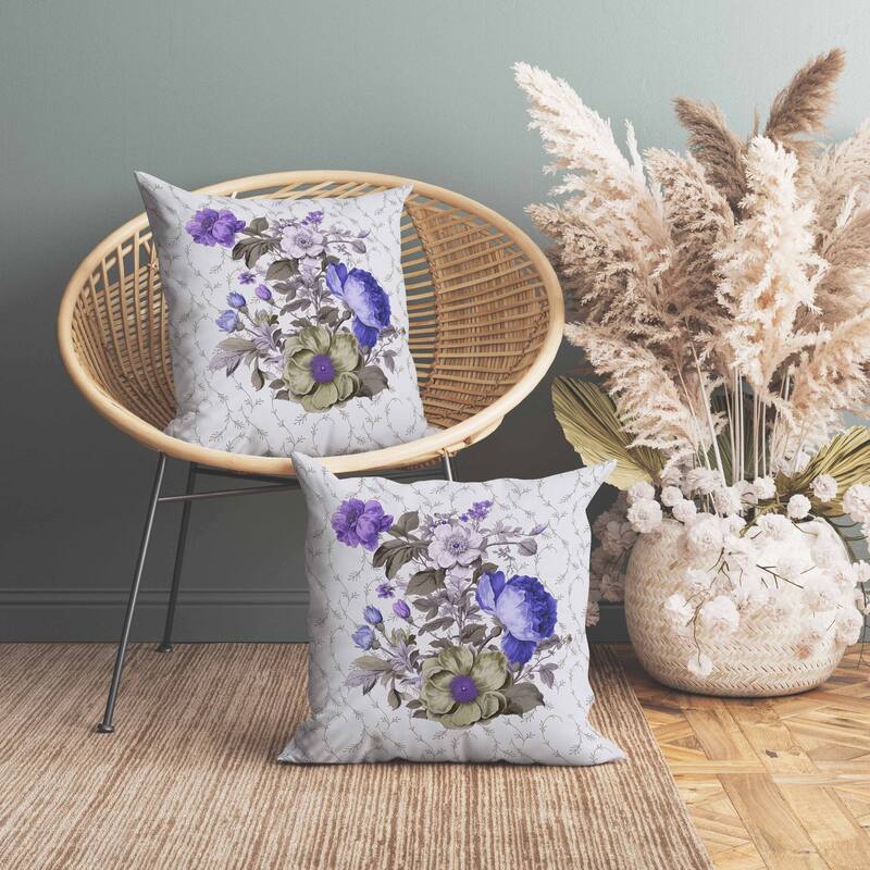 Flower and Knop Faux Suede Reversible Throw Pillow Brown and Blue