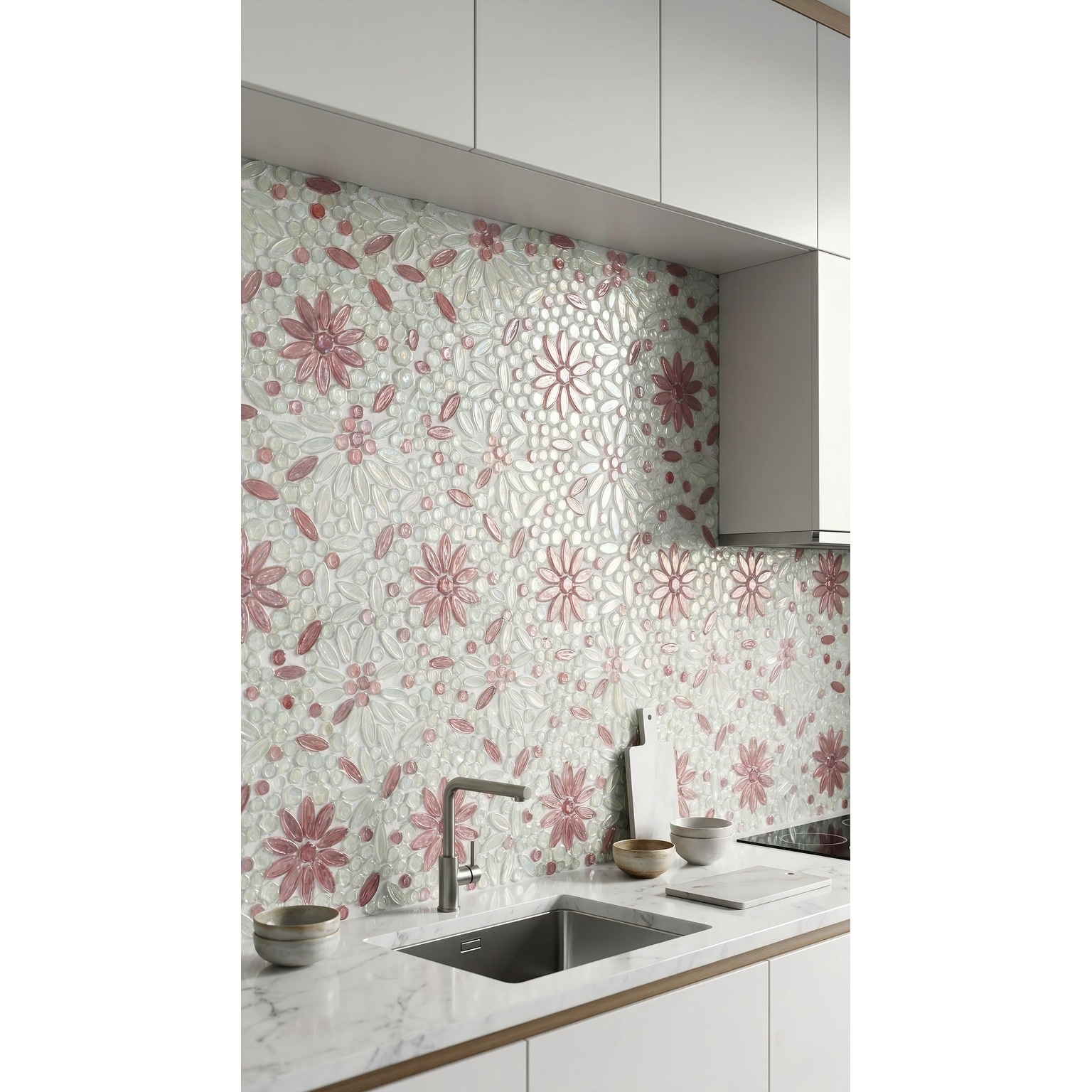 ES STONE - Floral Pattern Glass Mosaic Tile - Decorative Wall & Backsplash Tile - Case (10 Sheets)