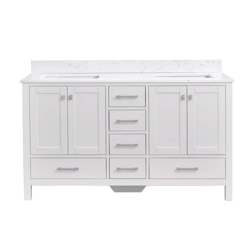 StarrySky 60 inch Undermount Double Sink Bathroom Vanity with Engineered Carrara Marble Top