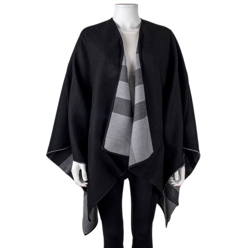 Burberry Reversible Check Merino Wool Poncho - Black/Charcoal