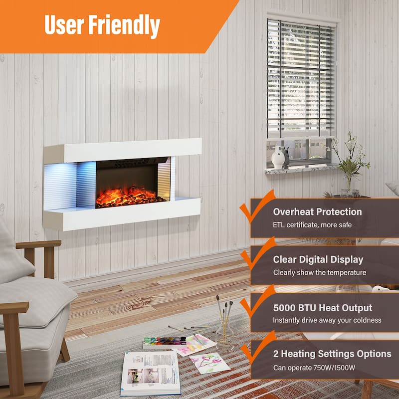 3-Sided Electric Fireplace, Wall Mounted LED Electric Fireplace