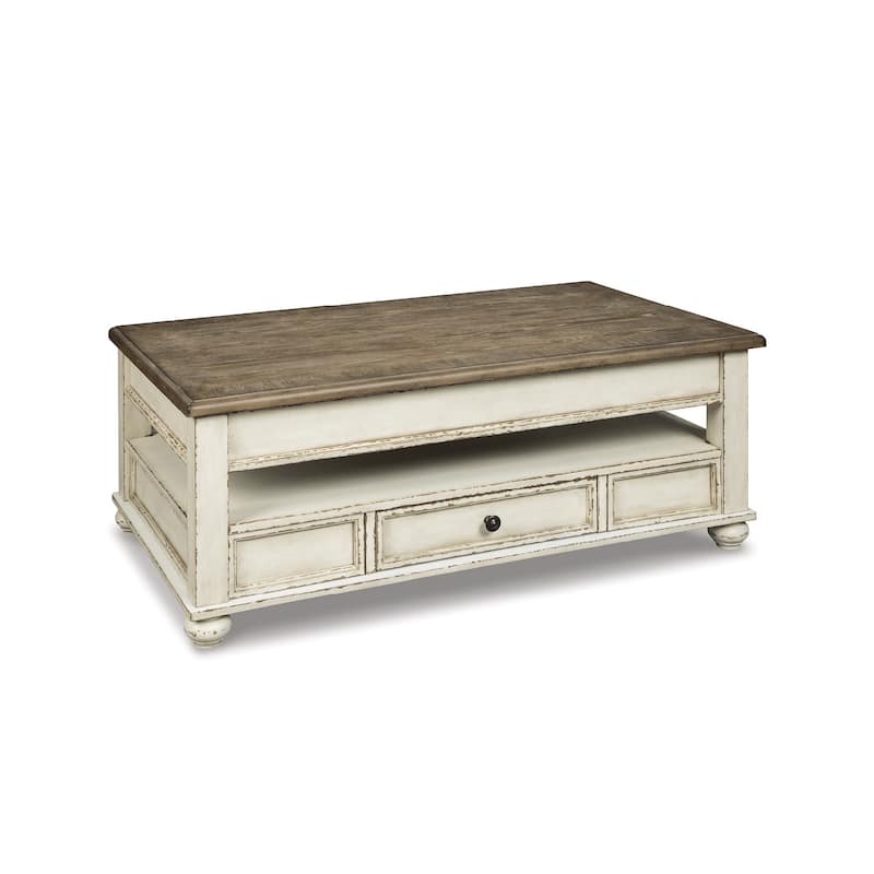 Realyn White/Brown Traditional Lift Top Cocktail Table