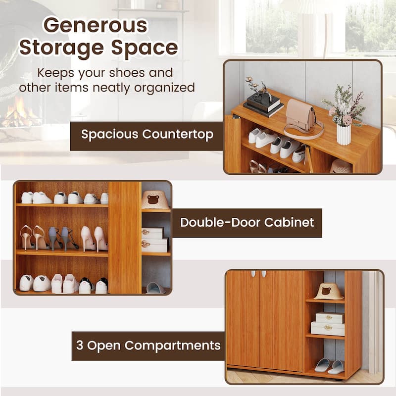 Costway 3-Tier Wooden Shoe Storage Organizer with Doors & 3-Level - See Details