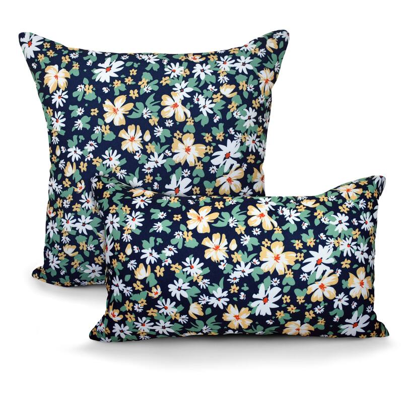 Decorative Indoor/Outdoor Weatherproof Lumbar Throw Pillows with Inserts (Set of 2) -12x20 - 18x18 Inches - Navy/Green