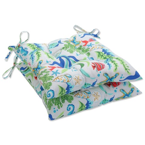 Pillow Perfect Outdoor Coral Bay Blue Tufted Seat Cushions - 18.5 X 19 X 5