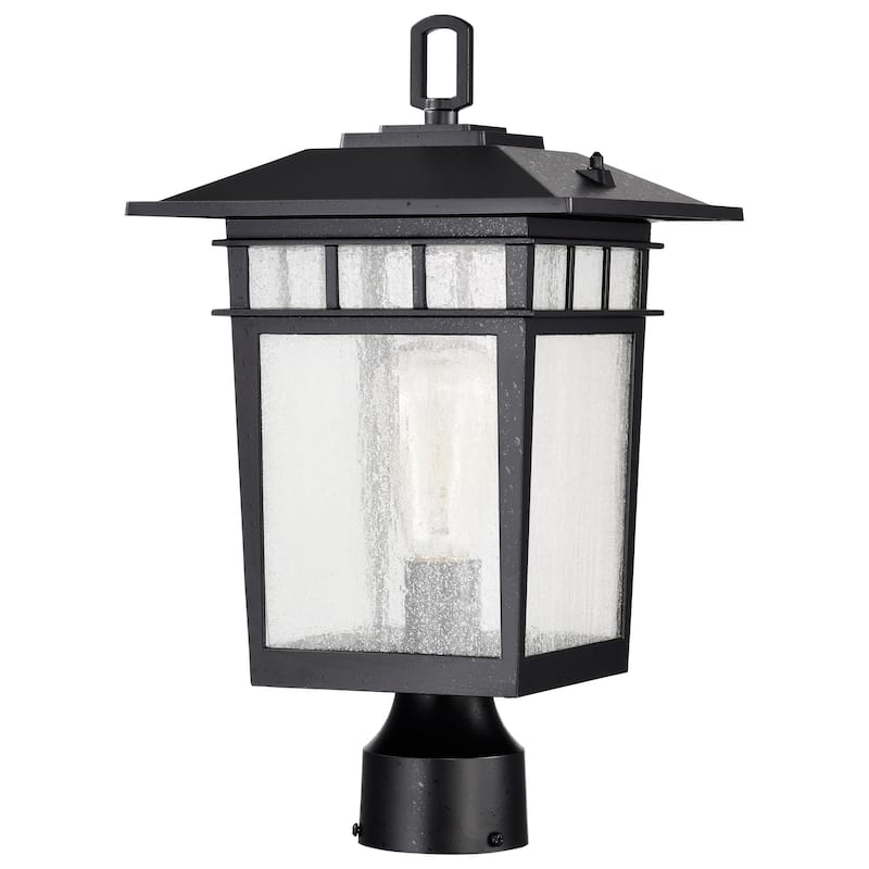 Cove Neck Outdoor Large Post Light Pole Lantern 1 Light Textured Black Finish Clear Seeded Glass