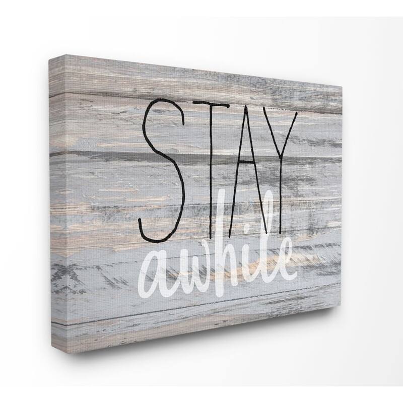Stupell Stay Awhile Country Home Wood Textured Word Design,16x20, Proudly Made in USA - Multi-Color