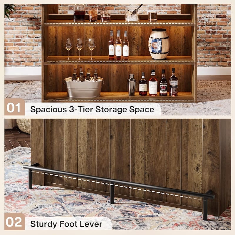 63 Inches Bar Table with Footrest and Storage Shelves for Kitchen Bistro Basement