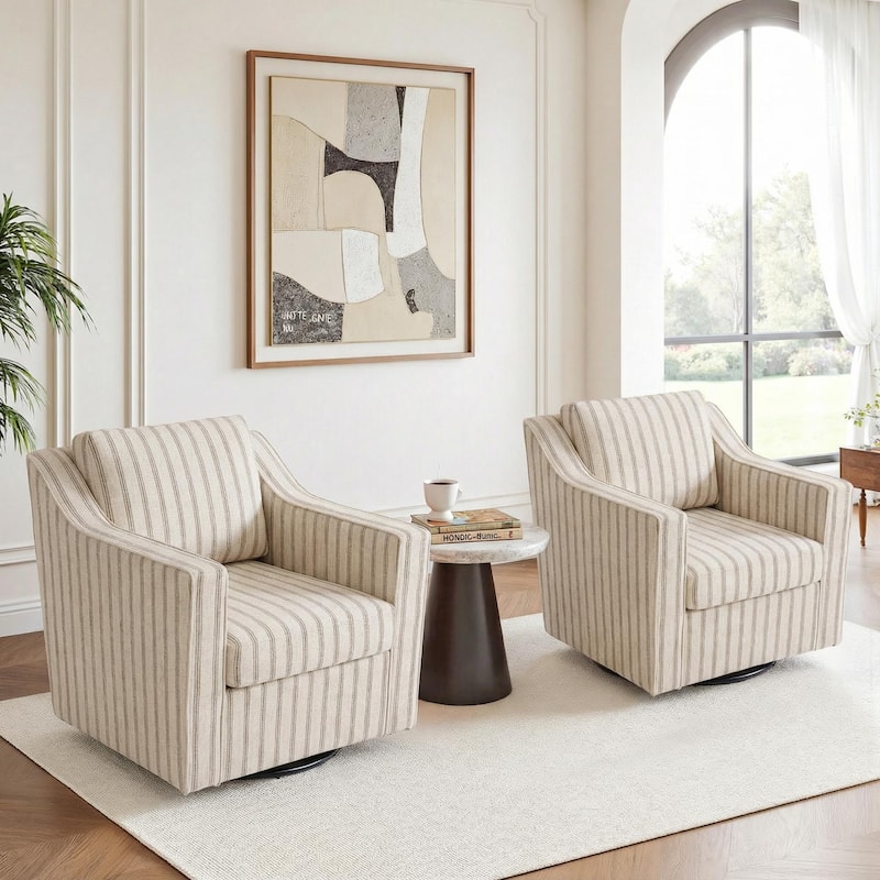 Chenille/Leather Swivel Barrel Chair(Set of 2) Modern Club Chair by UIXE