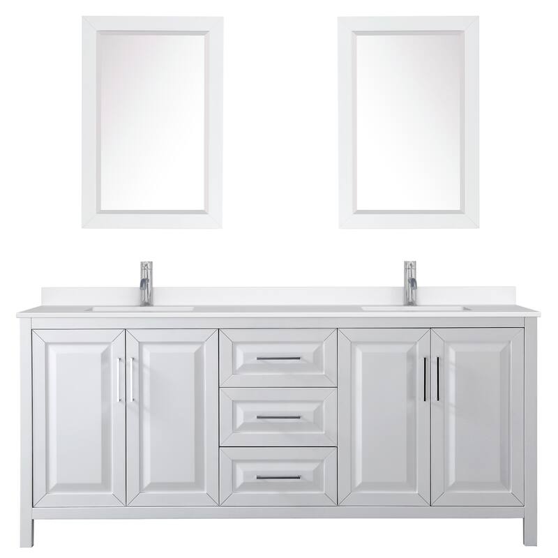 Daria 80-inch Double Vanity, Single Hole Quartz Top, 24-inch Mirrors