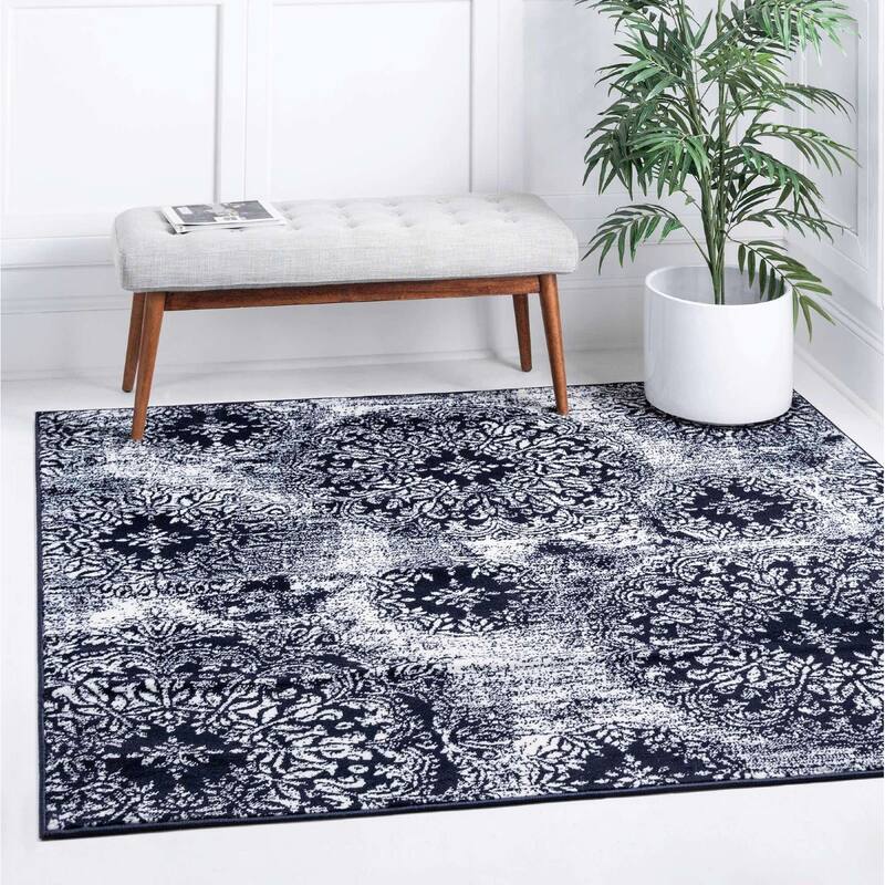 Transitional Fredo Collection Area Rug - 8' Square - Navy Blue