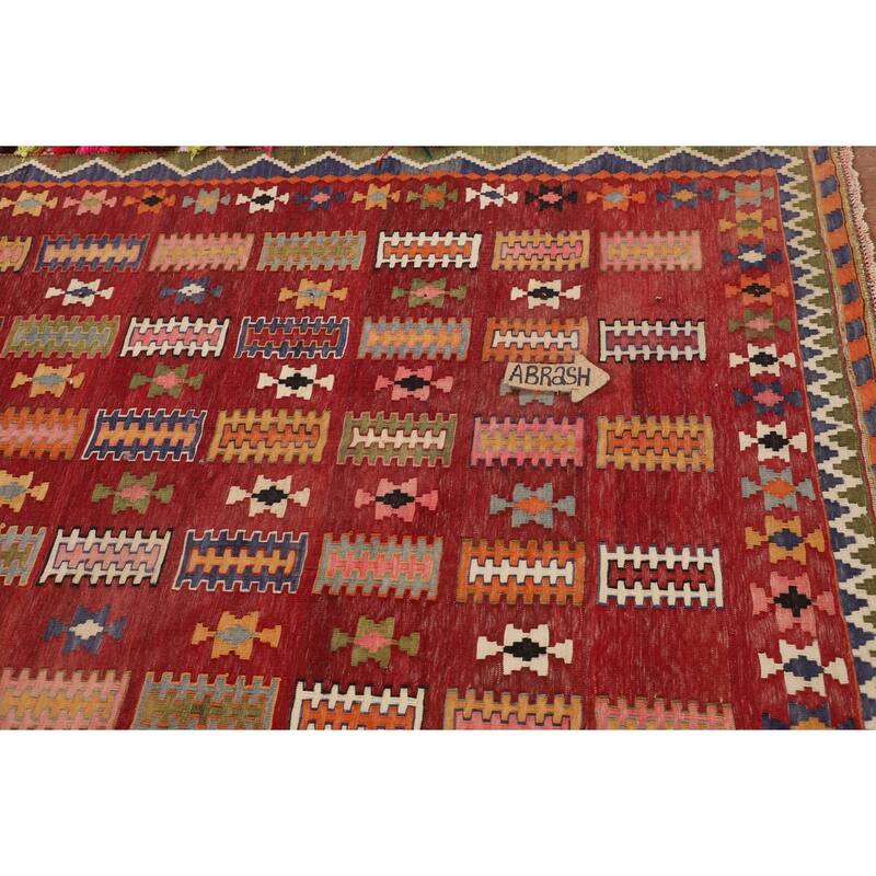 Kilim Qashqai Persian Vintage Rug Hand-Woven Geometric Wool Carpet - 4'6"x 7'7"