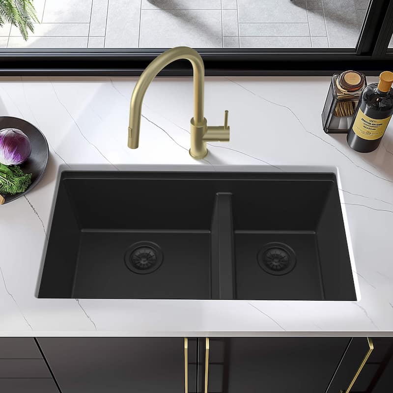 33" Undermount Workstation Double Bowl Quartz Kitchen Sink