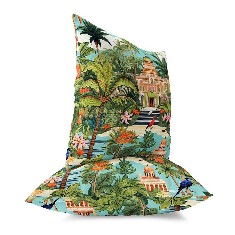 Green And Orange Divine Foliage Indoor/Outdoor Throw Pillow Zipper