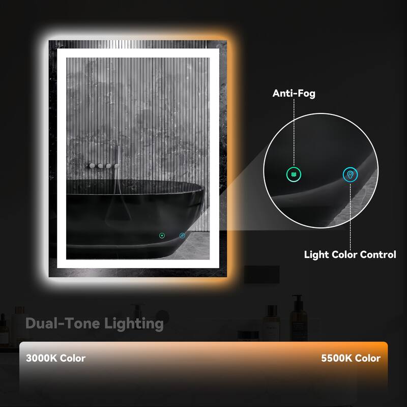 Frameless LED Bathroom Mirror with High Luminosity and Anti-Fog Technology, Wall-Mounted Rectangle Vanity Mirror